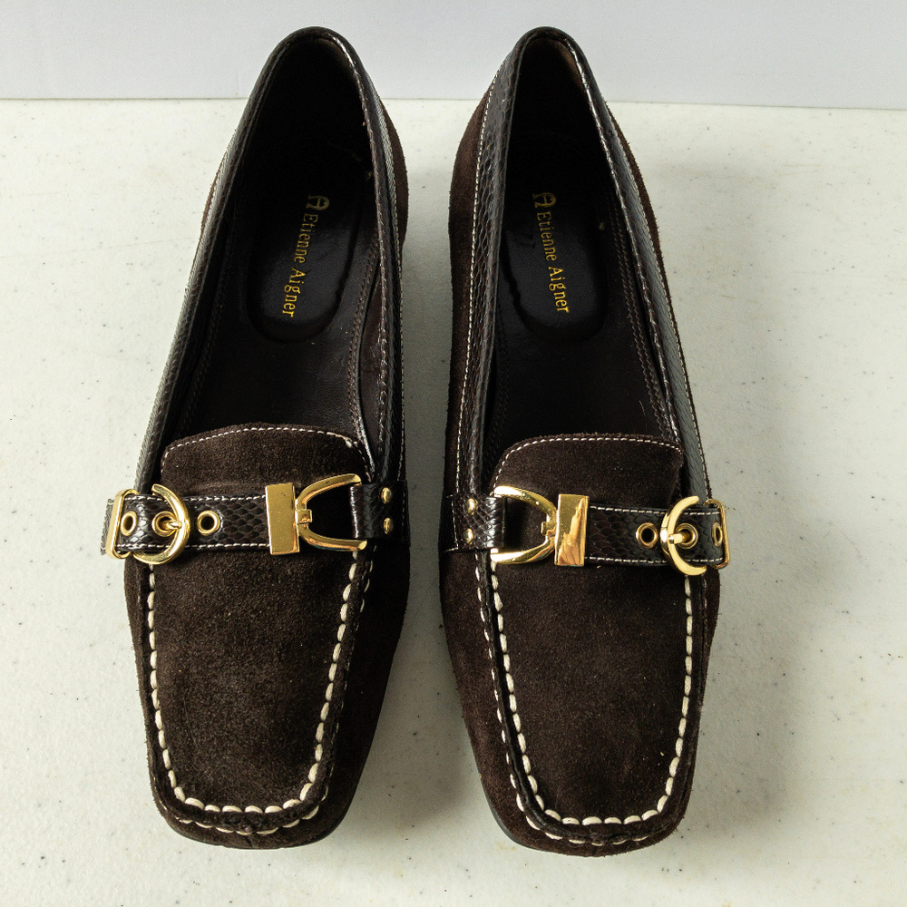 Etienne Aigner Women's Brown Suede Slip On Loafers